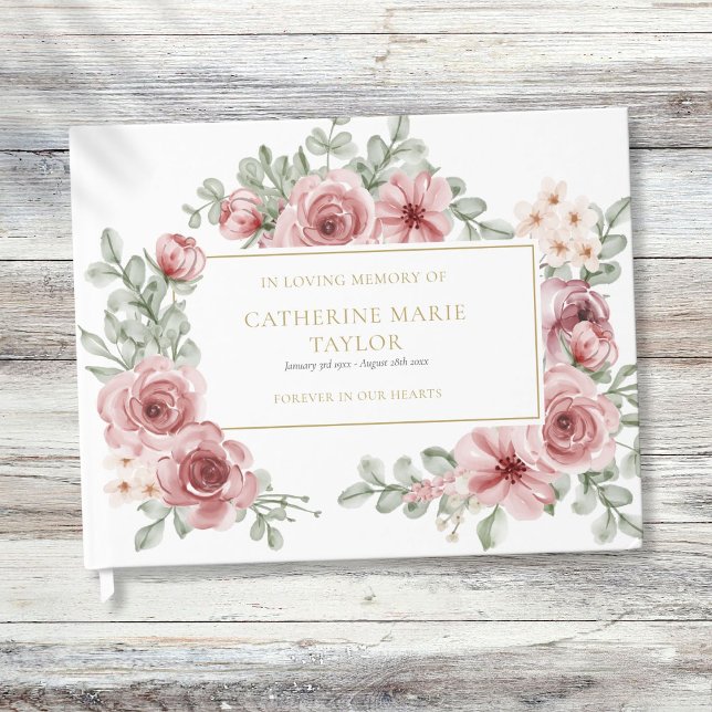 Libro De Visitas Floral en funeral de memoria amorosa (Floral In Loving Memory Memorial Funeral Guest Book)