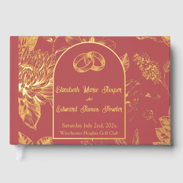 Libro De Visitas Floral floral rica roja francesa (Anverso)