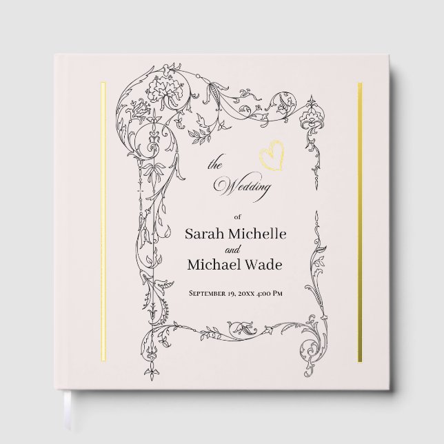 Libro De Visitas Floral Frame Calligraphy Wedding (Anverso)