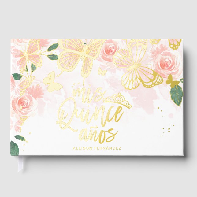 Libro De Visitas Floral mariposa Quinceanera Guest Book (Anverso)
