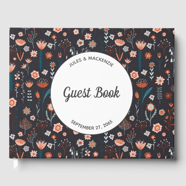 Libro De Visitas Floral Modern Dark Simple Boda (Anverso)