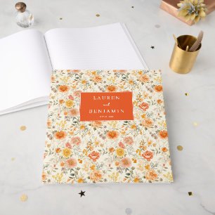 Libro De Visitas Floral Naranja Alegre Botánico Vintage