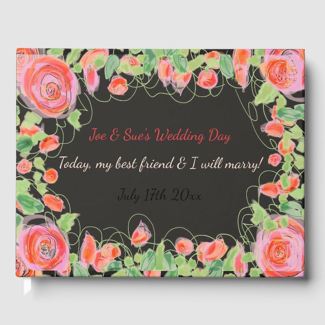 Libro De Visitas Floral pastel con negro (Anverso)