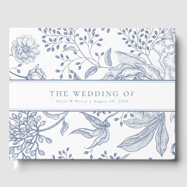 Libro De Visitas Floral Periwinkle Blue Elegant Wedding (Anverso)
