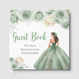Libro De Visitas Floral Princess in a Sage Green Dress Quinceanera