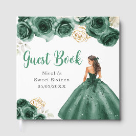 Libro De Visitas Floral Princess in Dark Green Dress Sweet Sixteen