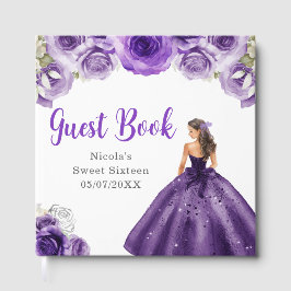 Libro De Visitas Floral Princess in Dark Purple Dress Sweet Sixteen