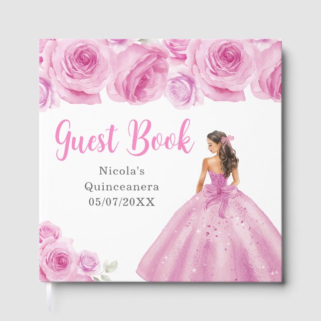 Libro De Visitas Floral Princess in Light Pink Dress Quinceanera (Anverso)