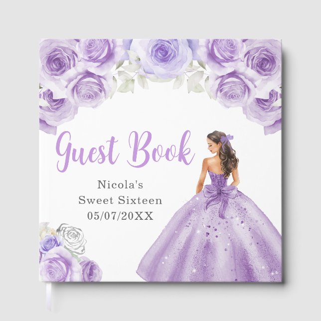 Libro De Visitas Floral Princess in Purple Dress Sweet Sixteen (Anverso)