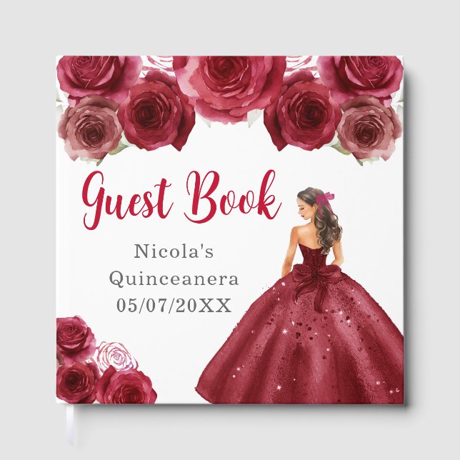 Libro De Visitas Floral Princess in Red Dress Quinceanera (Anverso)