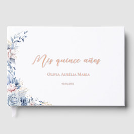 Libro De Visitas Floral Quinceanera Relieve metalizado dorado Rubor