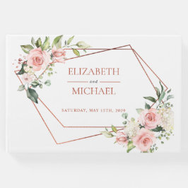 Libro De Visitas Floral rosa de cobre geométrico