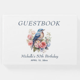 Libro De Visitas Floral rosa de pájaro azul 50 cumpleaños