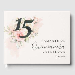 Libro De Visitas Floral rosa Quinto cumpleaños Qunceanera