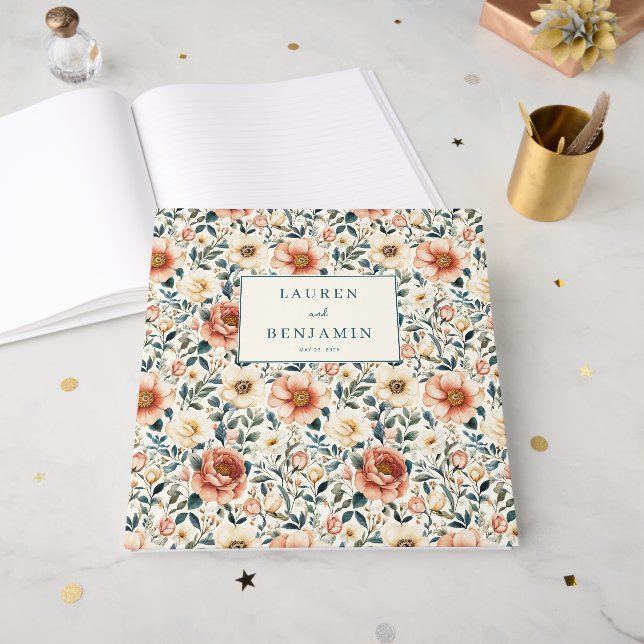 Libro De Visitas Floral Rosa Romántica (Anverso Abierto)