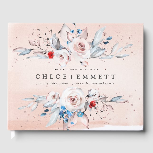 Libro De Visitas Floral rosa rosa Rubor personalizada (Anverso)