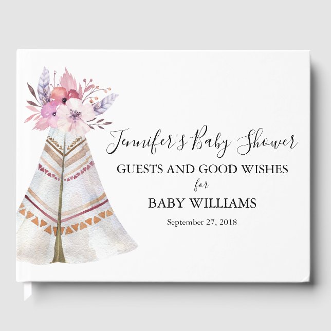 Libro De Visitas Floral Tribal Teepee Baby Shower (Anverso)