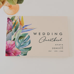 Libro De Visitas Floral tropical colorida   Peach Boda Guest Boo