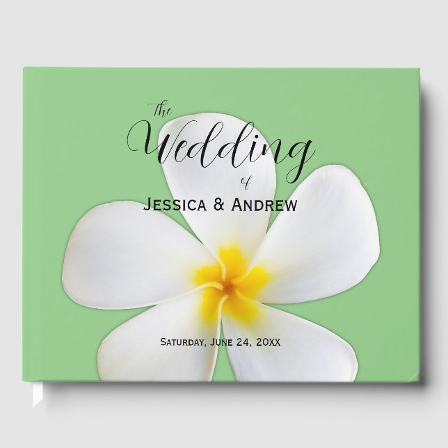 Libro De Visitas Floral tropical, Plumeria blanca en salvia, Boda (Anverso)
