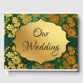 Libro De Visitas Floral verde y dorada