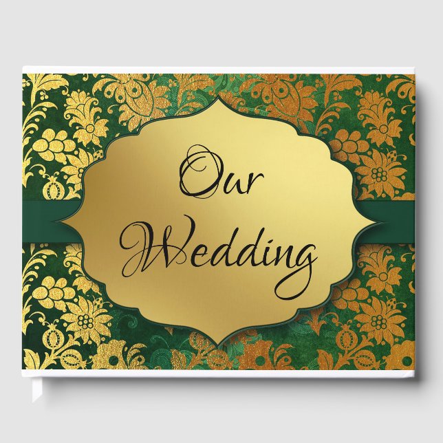 Libro De Visitas Floral verde y dorada (Anverso)