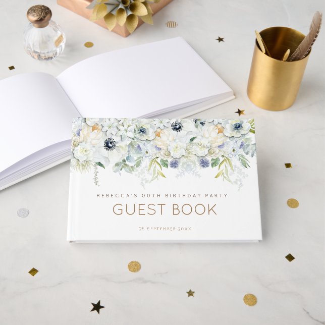 Libro De Visitas Florals Cualquier nombre de edad Fiesta de cumplea (Anverso Abierto)