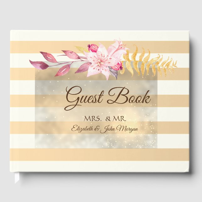 Libro De Visitas Flores a Rayas Chic Modernas  Boda (Anverso)