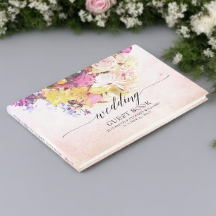 Libro De Visitas Flores acuáticas coloreadas de Moda boda Guestbook