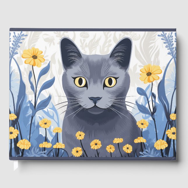 Libro De Visitas Flores amarillas de gato azul ruso (Anverso)