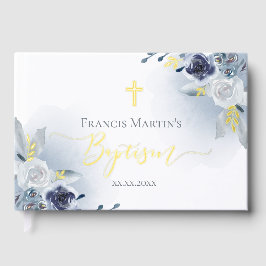 Libro De Visitas flores azul acuarela Bautismo