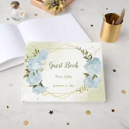 Libro De Visitas flores azules bonitos hojas verdes geométricas