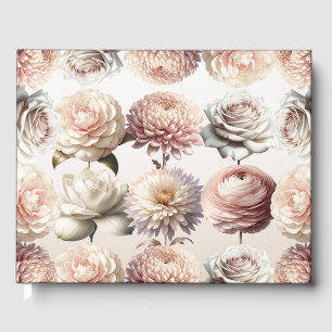 Libro De Visitas Flores blancas cremosas de color rosa melocotón Fl