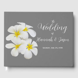 Libro De Visitas Flores blancas de Frangipani, en gris medio, Boda