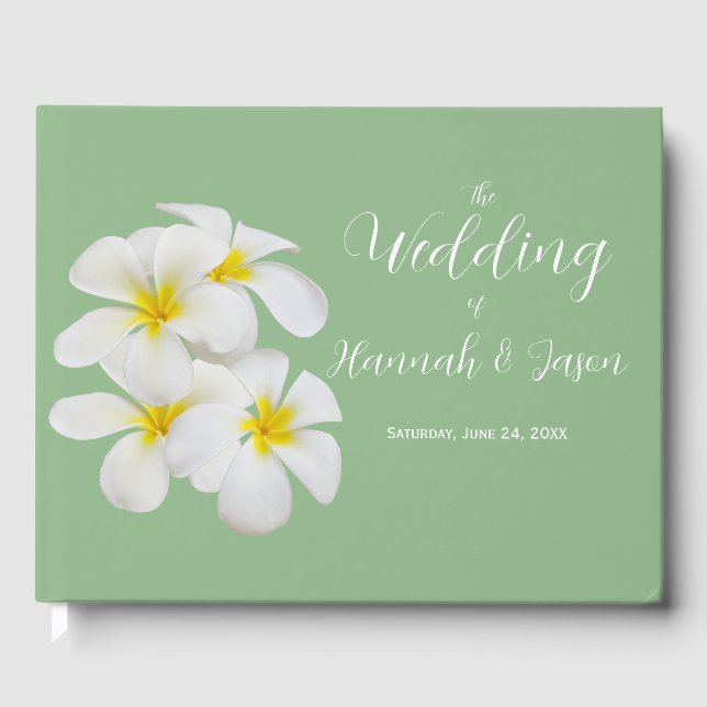 Libro De Visitas Flores blancas de Frangipani, en sabio, Boda (Anverso)