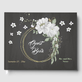 Libro De Visitas flores blancas verde oro corona negro