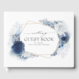 Libro De Visitas Flores de acuarela azul elegante matrimonio