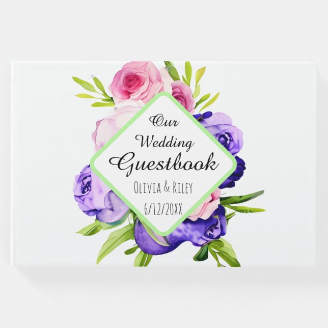 Libro De Visitas Flores de acuarela pastel preciosas (Anverso)