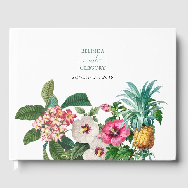 Libro De Visitas Flores de acuarela tropical y Boda de vegetación (Anverso)