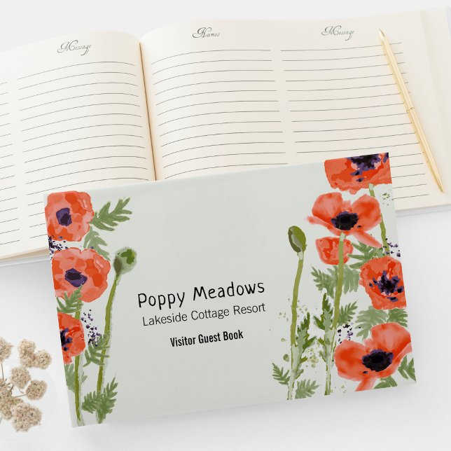 Libro De Visitas Flores de amapola Modelo floral Naranja (Oriental Poppy Flowers Visitor Guest Book from Studio Posies. )
