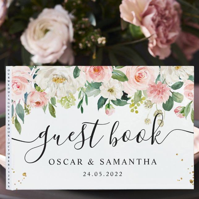 Libro De Visitas Flores de belleza y gotas de oro de color rosa mod (Subido por el creador)