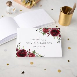 Libro De Visitas Flores de Borgoña, flores rojas, Boda floral