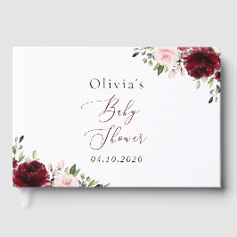 Libro De Visitas Flores de Borgoña, Flores Rosa, Boho, Baby Shower