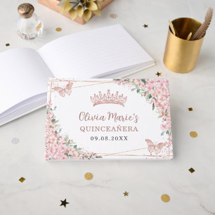 Libro De Visitas Flores de cerezo Rosa Mariposas de oro Quinceanera