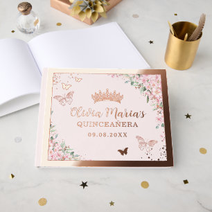 Libro De Visitas Flores de cerezo Rosa Mariposas de oro Quinceañera