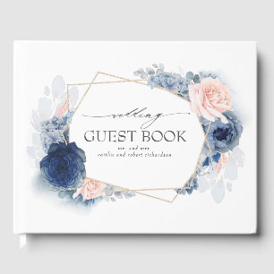 Libro De Visitas Flores de color de agua azul Rubor elegancia matri