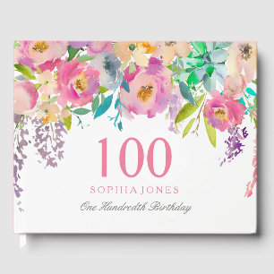 Libro De Visitas Flores de color de agua pastel 100 cumpleaños