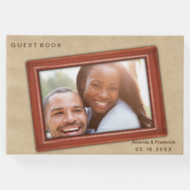 Libro De Visitas Flores de cuero en crema Ante (Anverso)