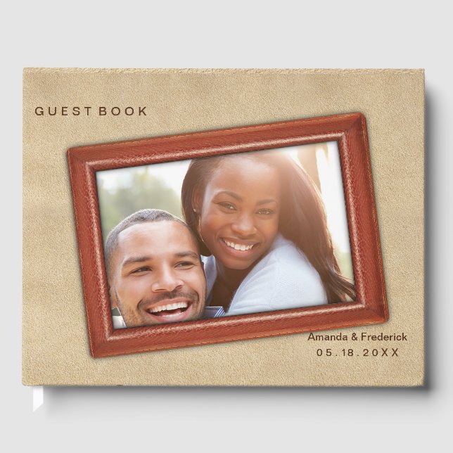 Libro De Visitas Flores de cuero en crema Ante (Anverso)