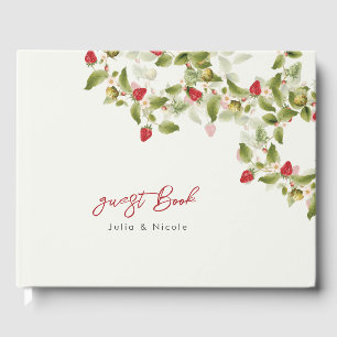 Libro De Visitas Flores de Fresa Silvestre Dulce Roja Boda