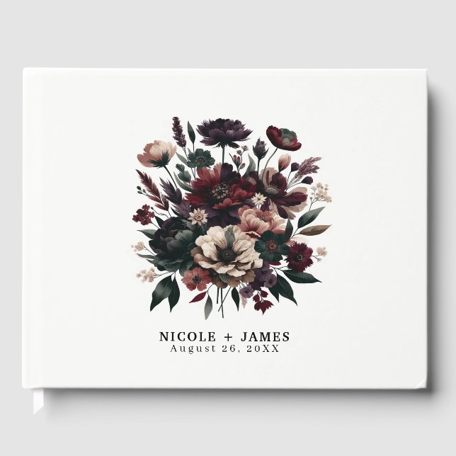 Libro De Visitas Flores de Jardín Rústico Malhumorado Boda Bohemian (Anverso)